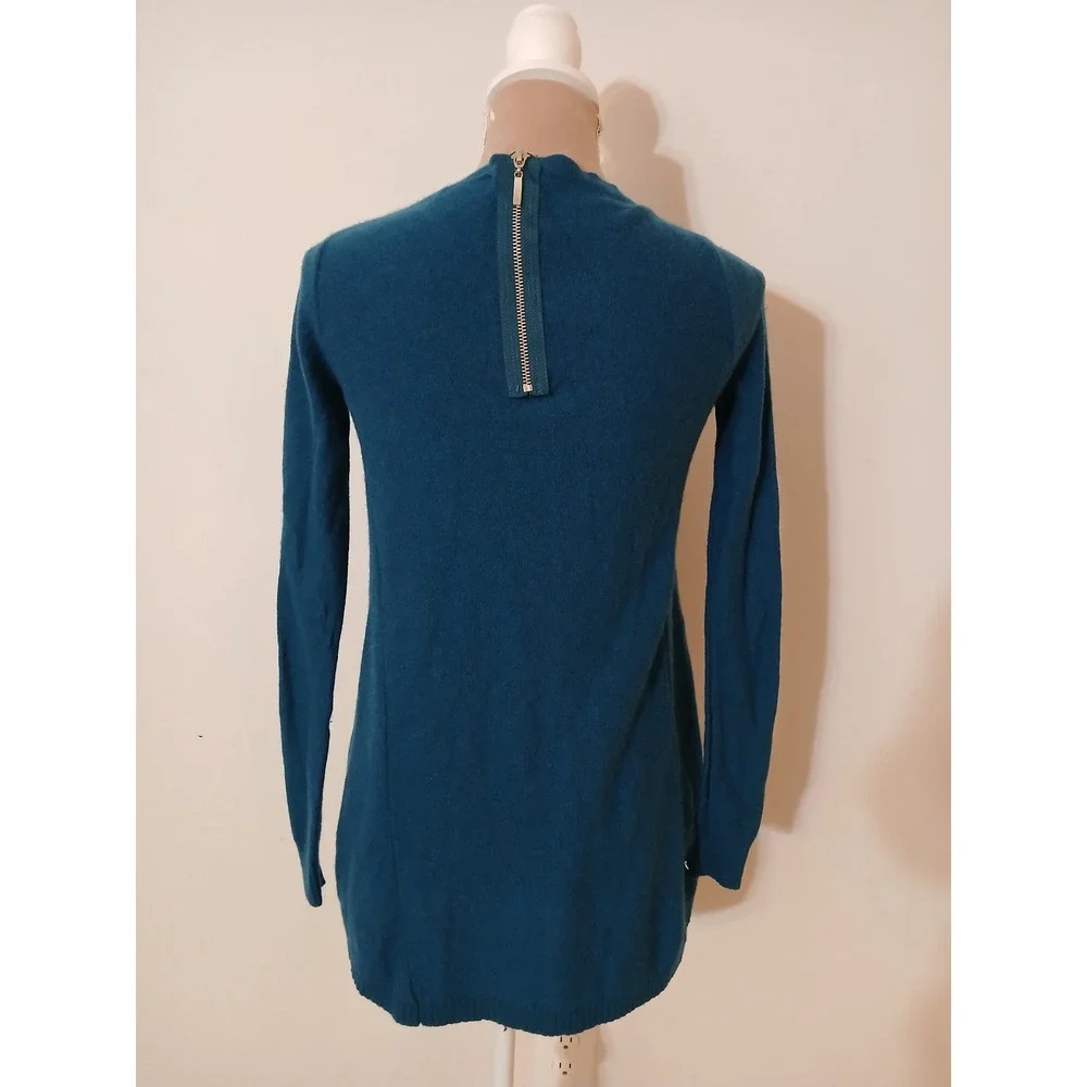 Olivia & Grace Cashmere Sweater Teal Blue Crew Neck Back Zip  Medium FLAWED